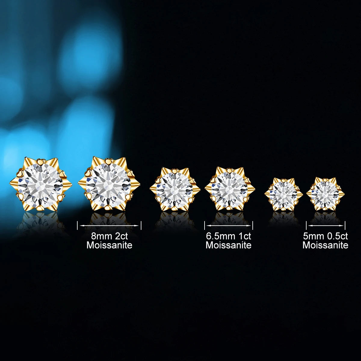 Gioiellieri High-end Jewelry Supplier Moissanite 0.5CT 1CT 2CT 14k Gold VVS1 Moissanite Stud Earrings With Gra Certificate
