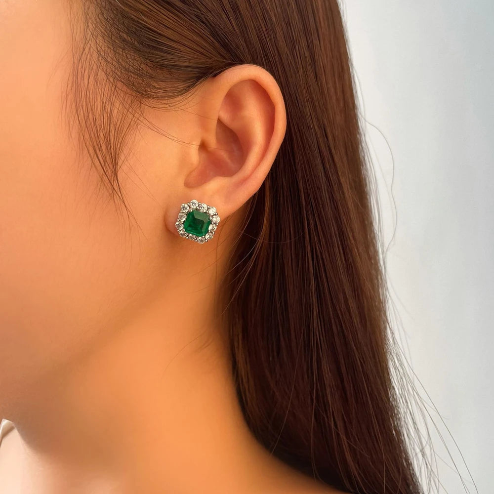 MUSHAN Jewelry Factory 2026 New 2 Carat Retro Square Stud Earrings European and American Light Luxury Full Diamond Earrings