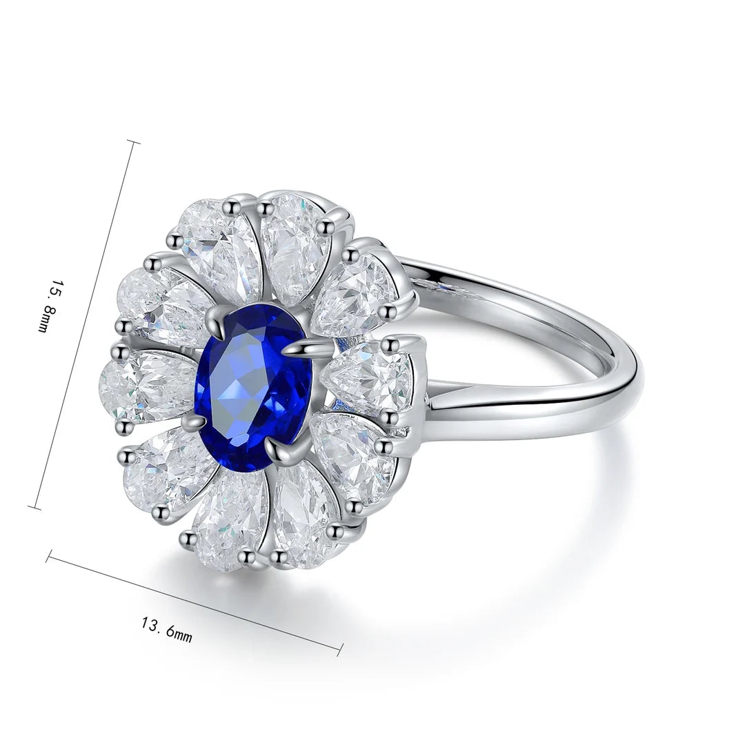 Gemfiori Jewelry Trendy High Quality S925 Silver Cultivated Sapphire Ring Unisex Engagement Ring for Wedding Party or Gift