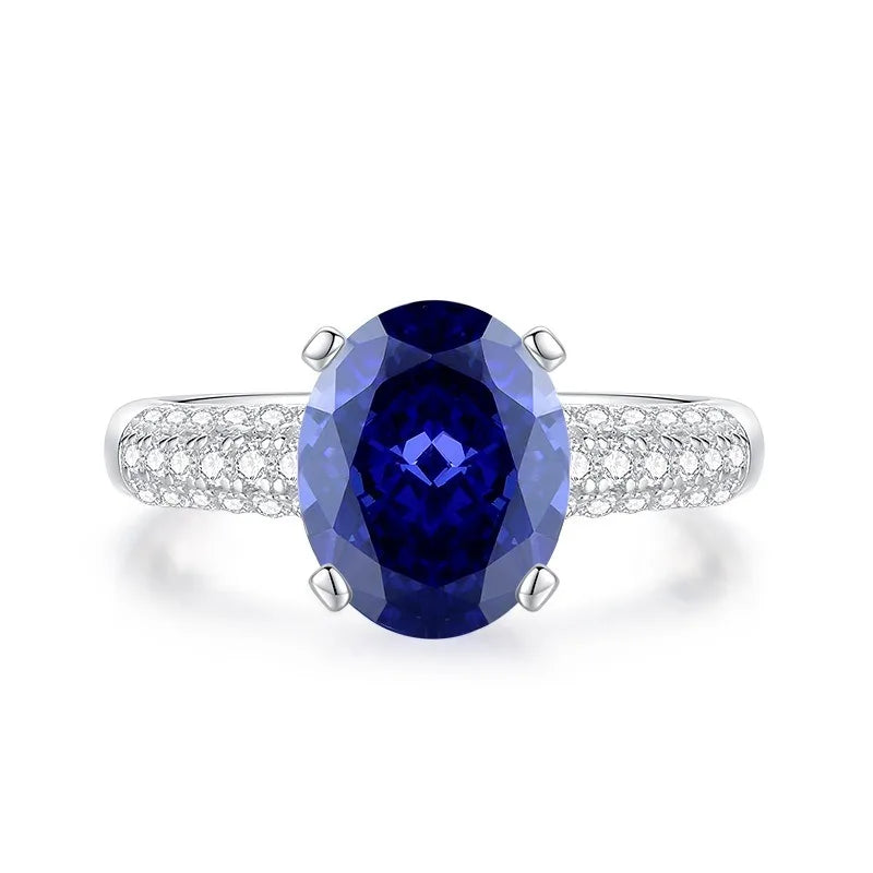 Factory Direct Women 925 Sterling Silver Sapphire Iced Out Blue 5A 8A Zirconia Ring Engagement Wedding Ring Jewelry Manufacturer