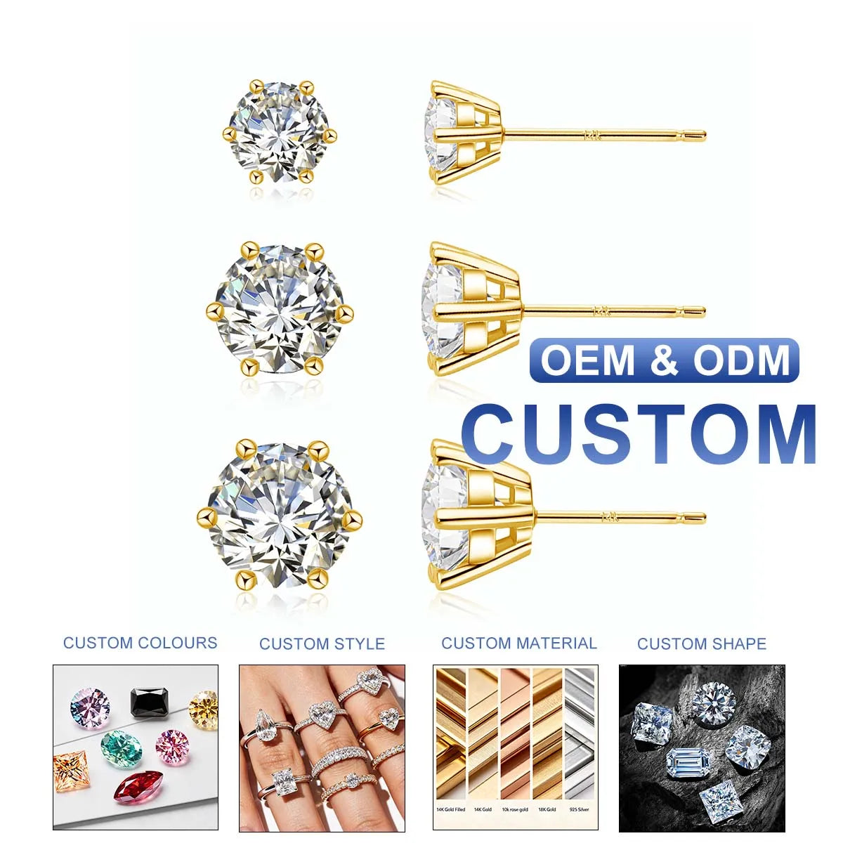 Gioiellieri 0.5ct-2ct Classic 6 Prong 14k Gold Stud Earrings VVS Mossanite for Men Women Birthday Anniversary Gift With Gra Certificate