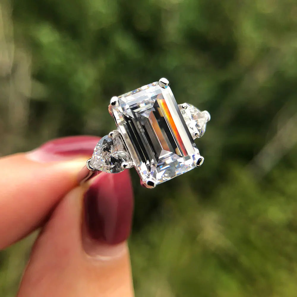 MuShan Jewelry Factory Luxury Platinum Plated Silver Simulated Gemstone Emerald Cut 5 Carat 12*8 Niche Design Cube Sugar Party