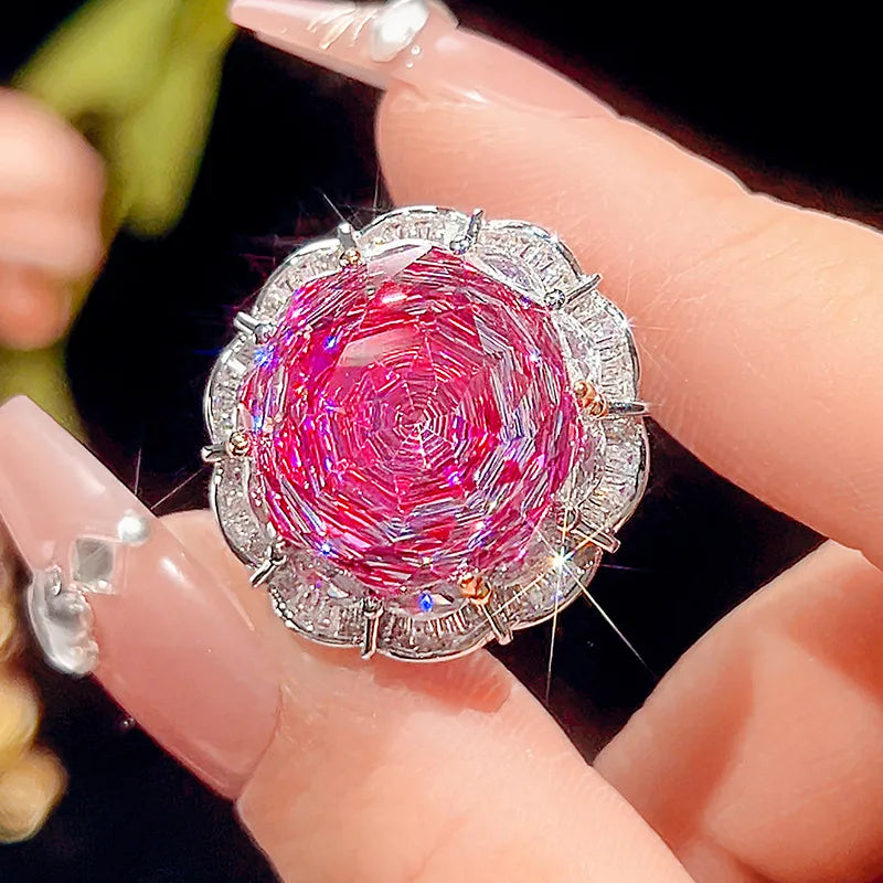 Gemfiori Luxurious Exquisite Rose Design Necklace Ring Women's Elegant Earrings Fashionable Women's Sparkling Zircon Set Accessories