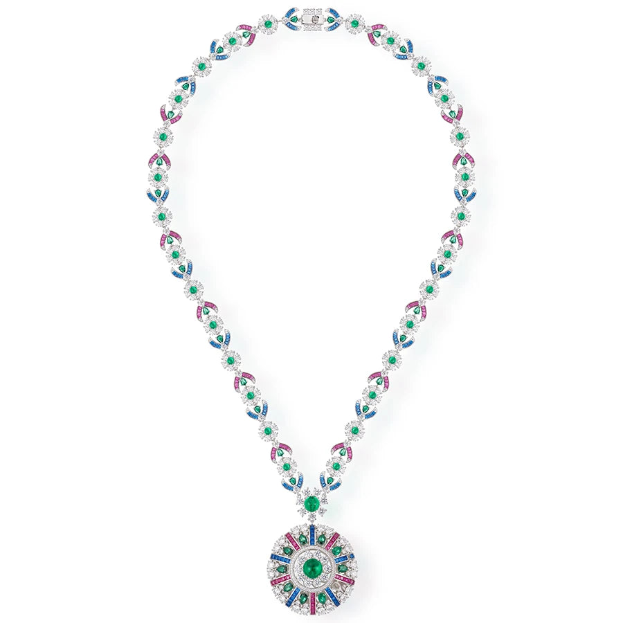 Classic Fashion Jewelry Set Necklace Earrings Inlaid with Colorful Cubic Zirconia Paired with Anniversary Gift