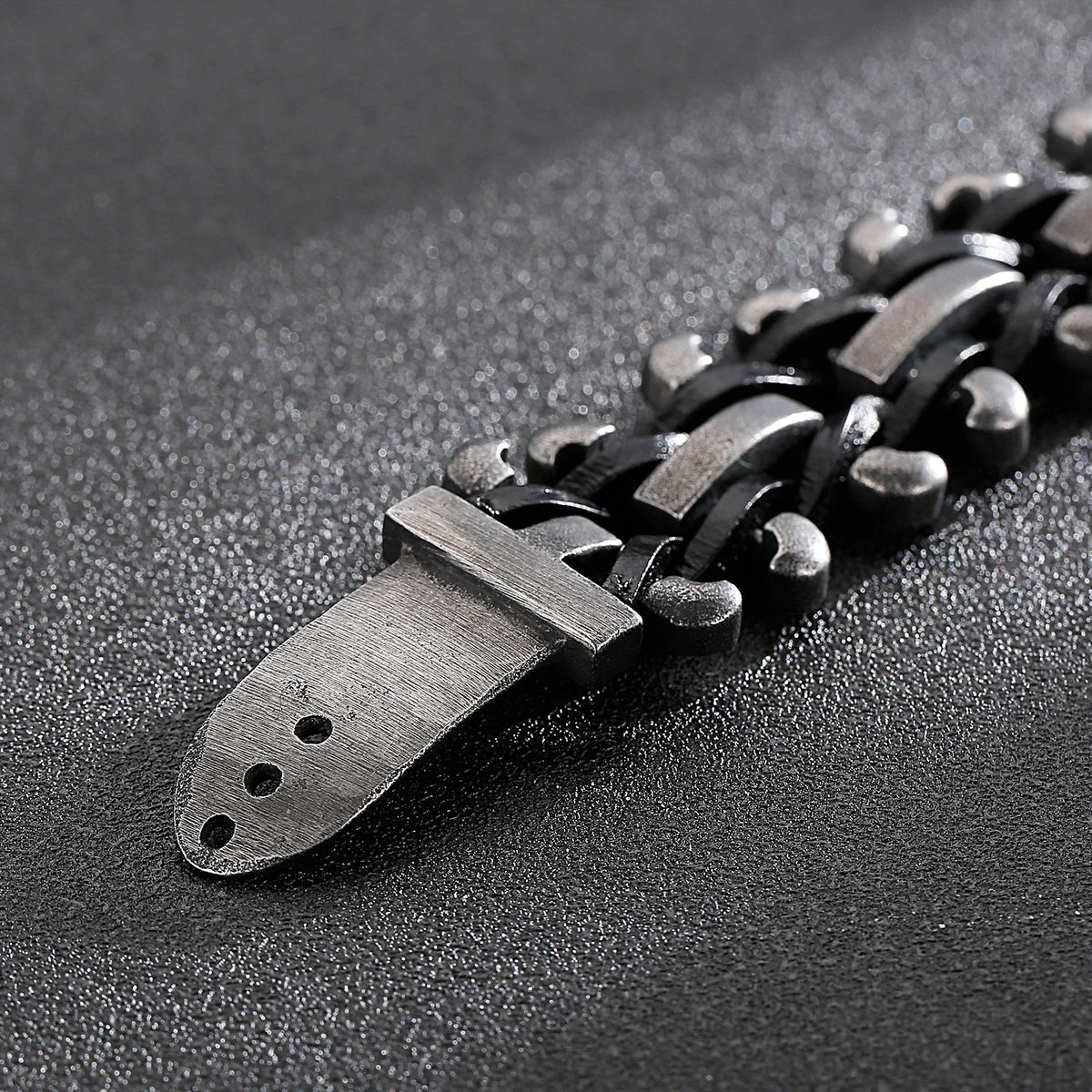 VIKING Mens Retro Leather Rope Motorcycle Bracelet – Vintage Black Stainless Steel
