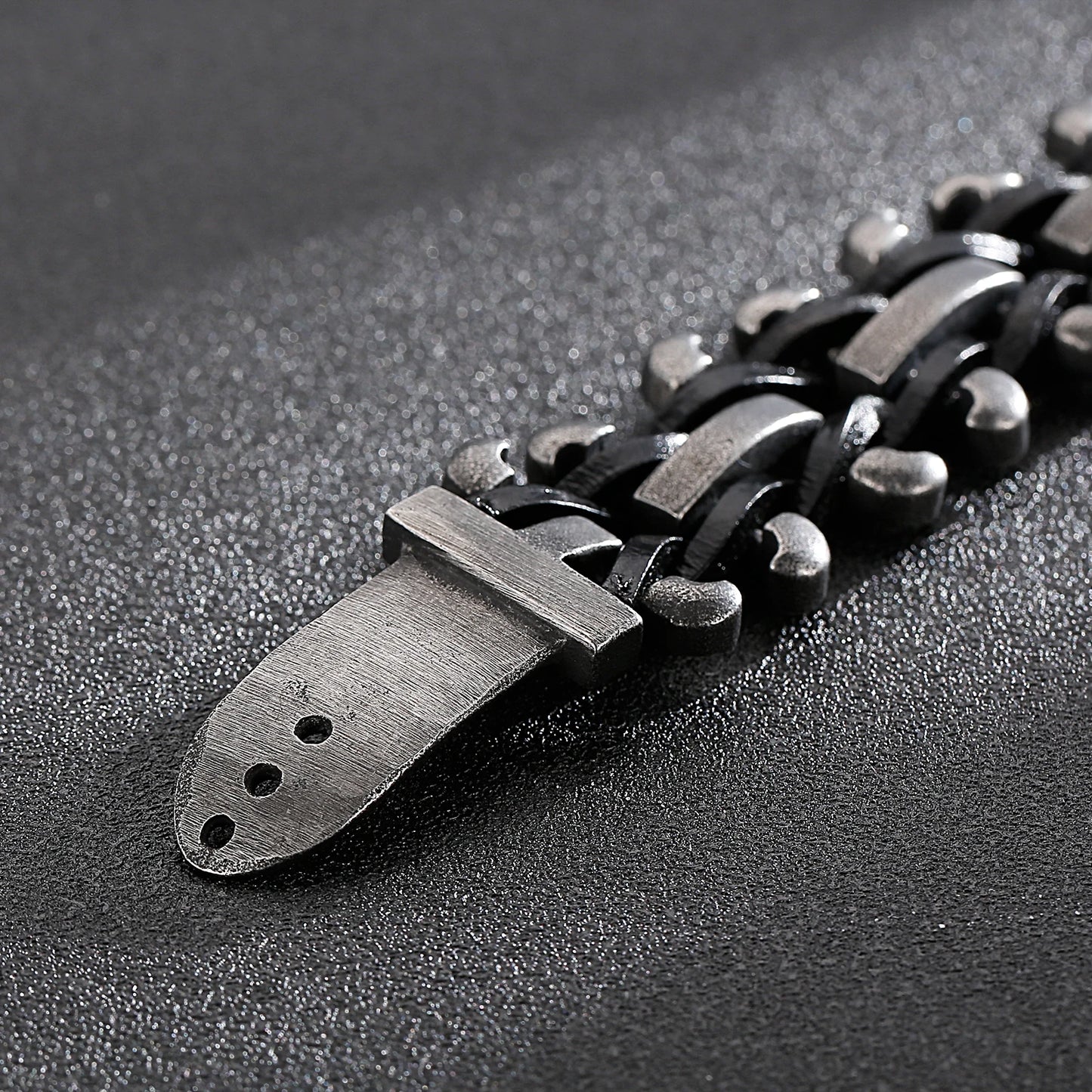 KALEN Personality Retro Leather Rope Stainless Steel Men's Motorcycle Bracelet