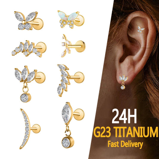 S&S ASTM F136 Titanium CZ Labret Flat Back Stud | Gold | 35 Designs