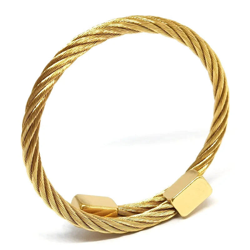 REBEL Men's Stainless Steel Punk Style for Bracelet Silver Gold Rose Gold Black-Square Head Braided Design Fashionable