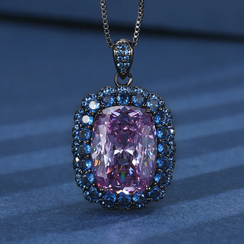 Gemfiori Korean Version Fashionable square Zircon Pendant Ring Accessory Ring Necklace Set