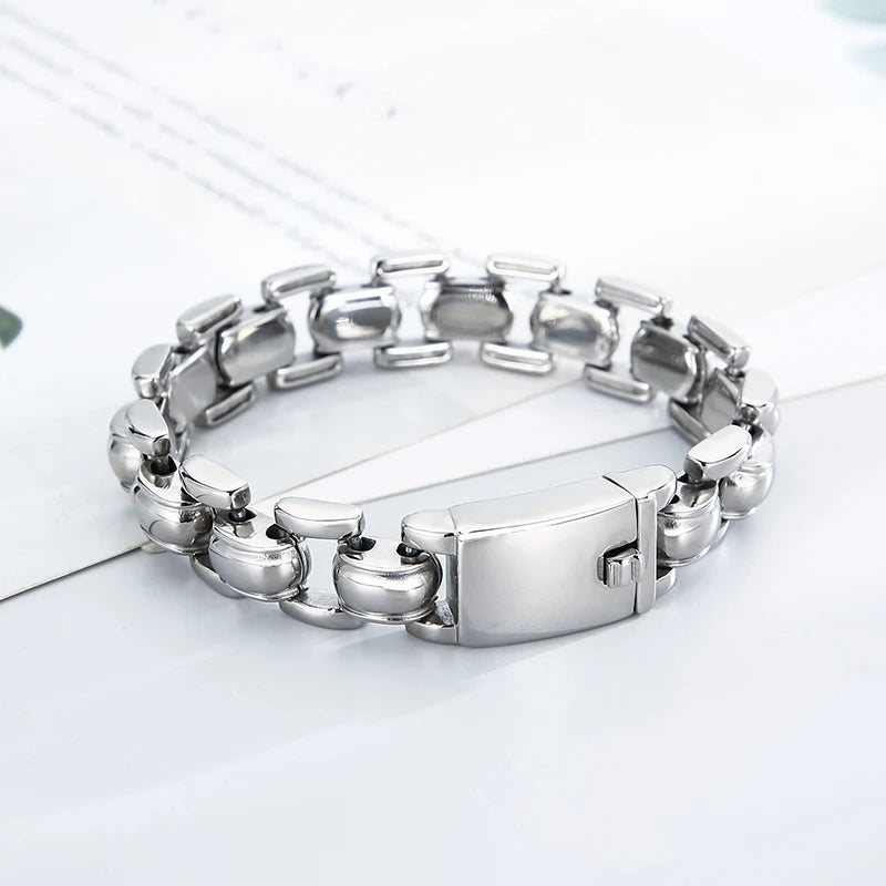 REBEL Casual Polished Stainless Steel Novel Style Links Bracelet for Man