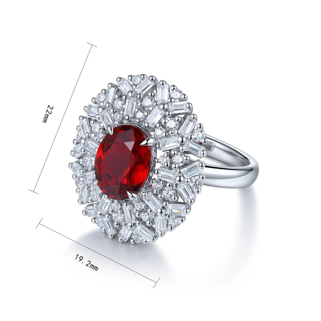 Gemfiori Statement Rings Sterling 925 Silver Lab Grown Ruby Rings for Women Engagement Rings of the Day Wedding Gift Customize Jewelry