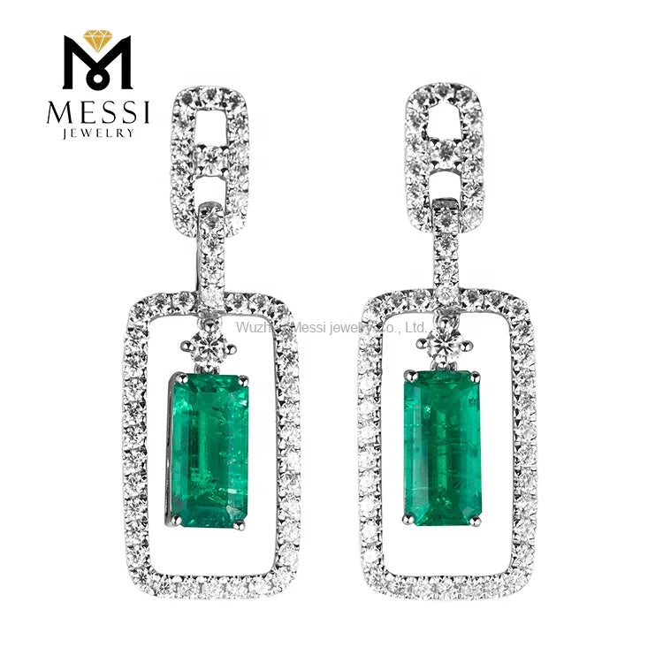 Gemfiori Messi Jewelry Geometric Design Elegant Moissnaite Pendant Earring for Lady 14k 18k Gold Emerald Drop Earring