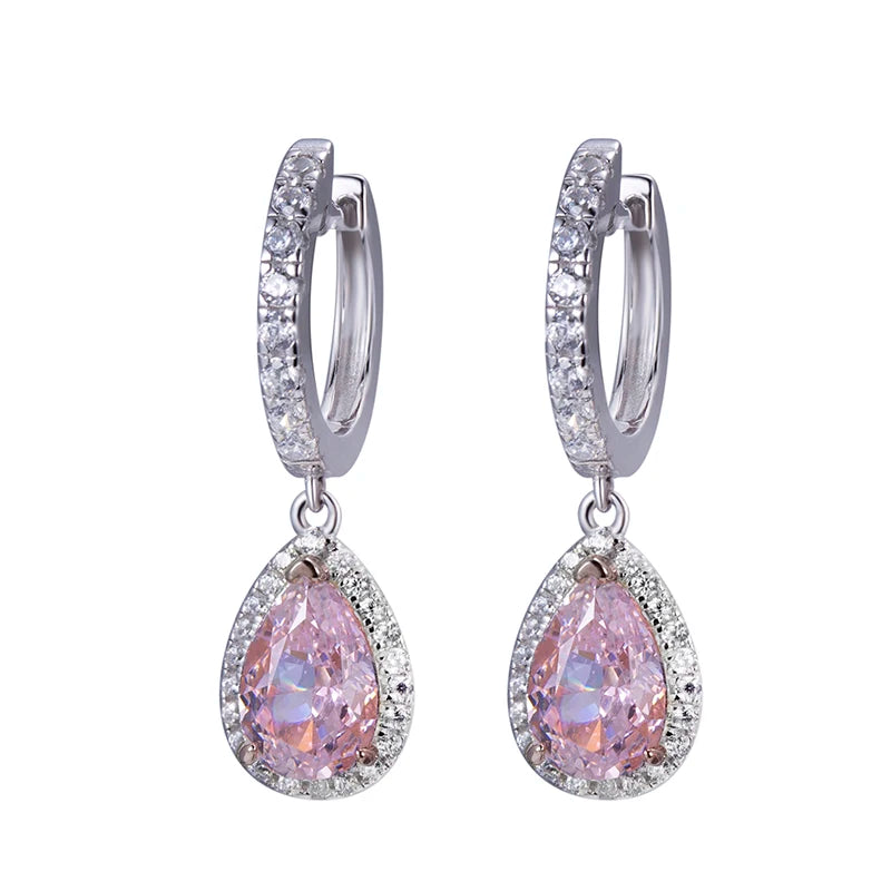 Messi Jewelry MSE-608 100% Real Silver 2Ct Pink High Carbon Cubic Zircon Fine Jewelry Earrings for Dating or Wedding