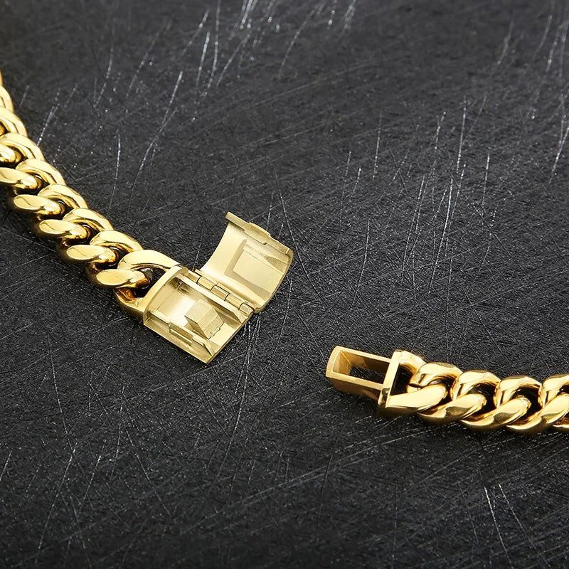 REBEL Men Stainless Steel Vintage Cuban Links 600mm Necklace&200mm Bracelet Jewelry Set