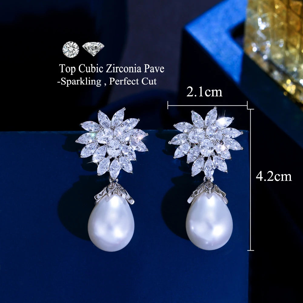 S&S White Marquise CZ Geometric Dangle Drop Earrings – Silver Plated – Collection
