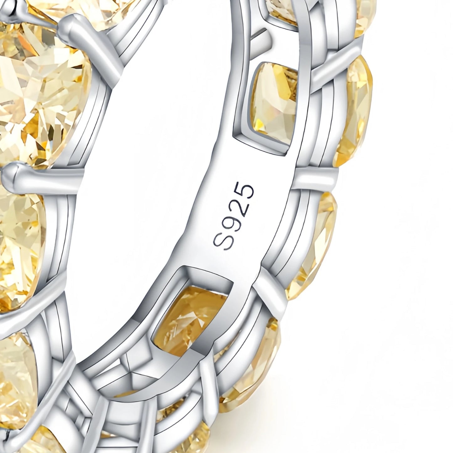 MUSHAN Jewelry Factory Yellow CZ High Carbon Diamond Eternity Band Women Rings 18K Gold Plated 925 Sterling Silver Jewelry Rings