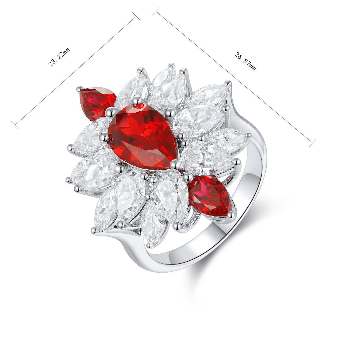 Gemfiori Jewelry Trendy High Quality S925 Silver Cultivated Ruby Ring Unisex Engagement Ring for Wedding Party or Gift