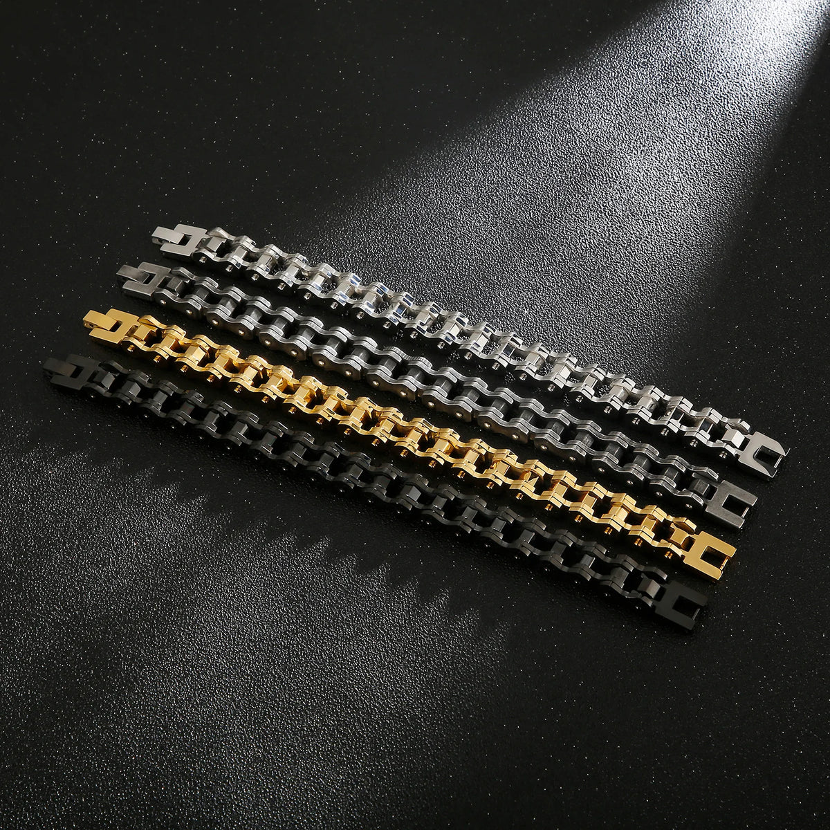 VIKING Mens Retro Bicycle Chain Bangle Bracelet – Silver, Gold & Black