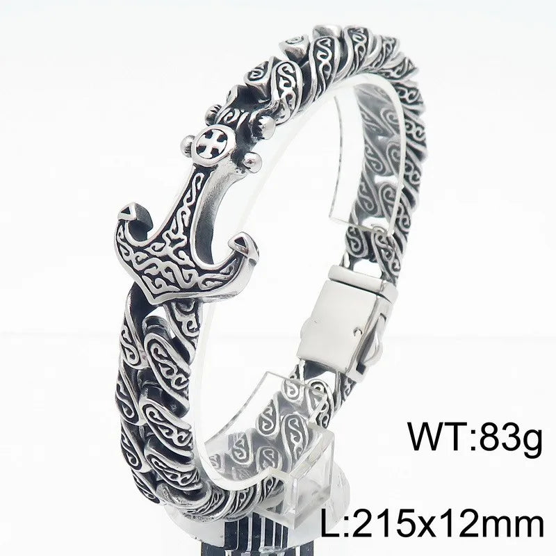 KALEN Gothic Fine Jewelry Fashion Bracelets Men Stainless Steel Anchor Charm Cuban Links Bracelet Bangle