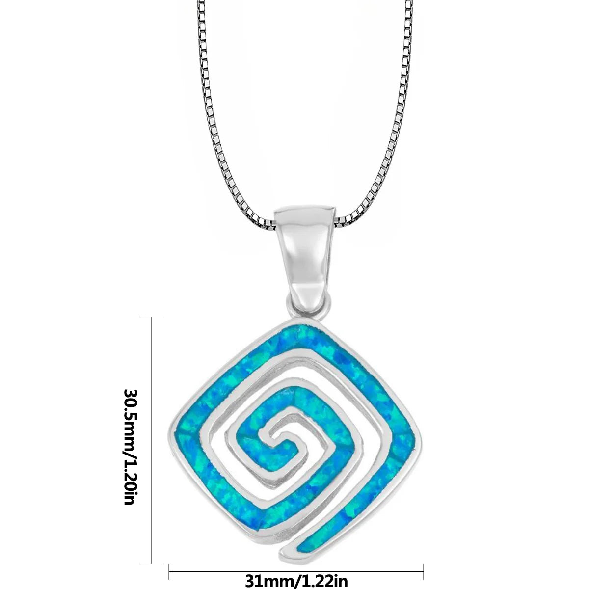 Square Spiral Pendant - Blue Opal Inlaid Silver Plated Artistic Jewelry for Women Wholesale