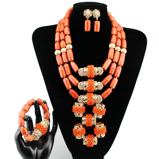 Zhuerrui Multi-layer Coral Bead Choker Set Vintage Personalized Gold-Plated Jewelry Set Wedding Party Jewelry Sets YL388