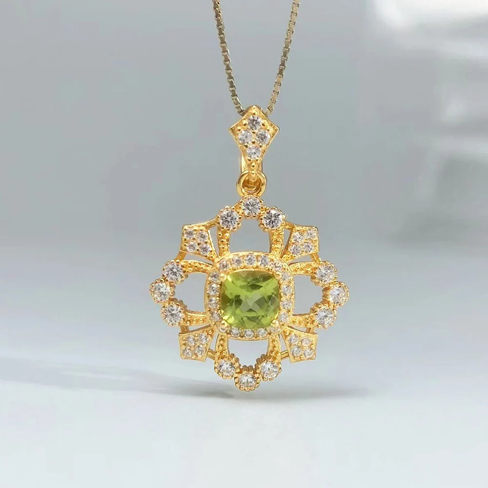 Gioiellieri Natural Peridot Pendant for Women S925 Sterling Silver Fine Jewelry Genuine Green Gemstone Necklace for August Birthstone Gift