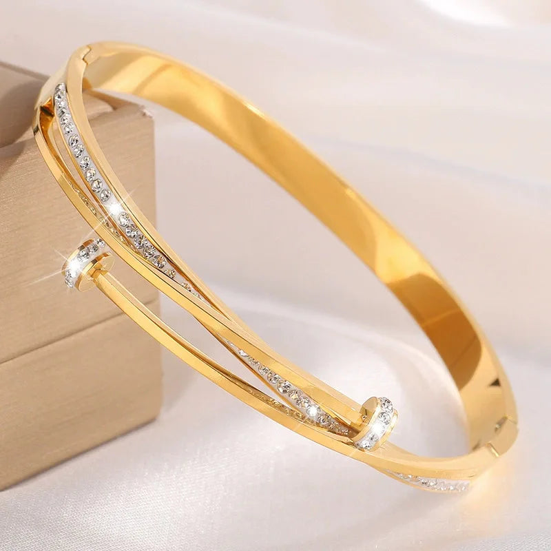 REBEL Stainless Inoxydable Stainless Steel 18K Gold Plated Roman Women Fashion Jewelry Bracelets Bangles