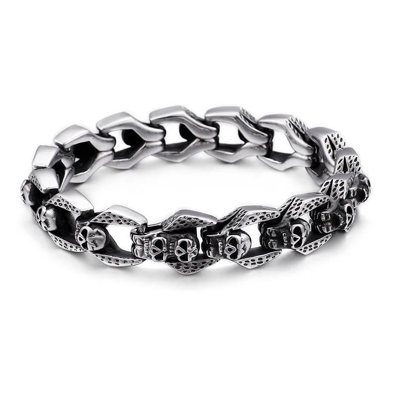 KALEN Punk Stainless Steel Multiple Skull Heads Charm Bracelets