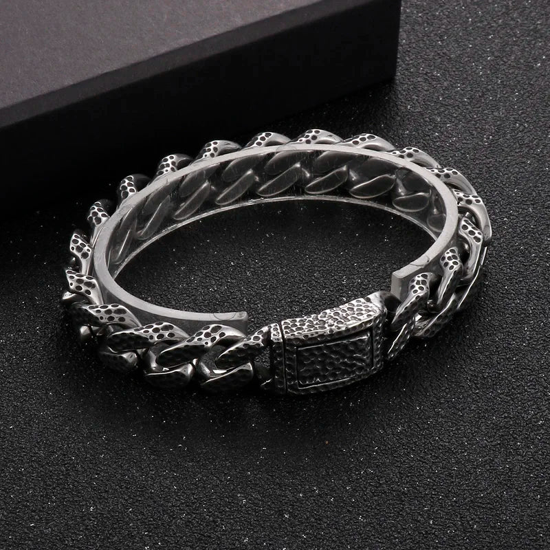 KALEN 215mm Men Punk Stainless Steel Leopard Prints Cuban Links Bracelet