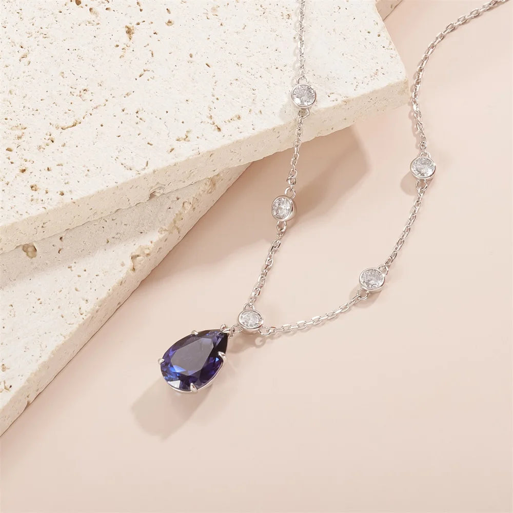 ArtistA Abiding Delicate 925 Sterling Silver Bubble Bead Decoration Lab Grown Sapphire Charm Pendant Necklace Link