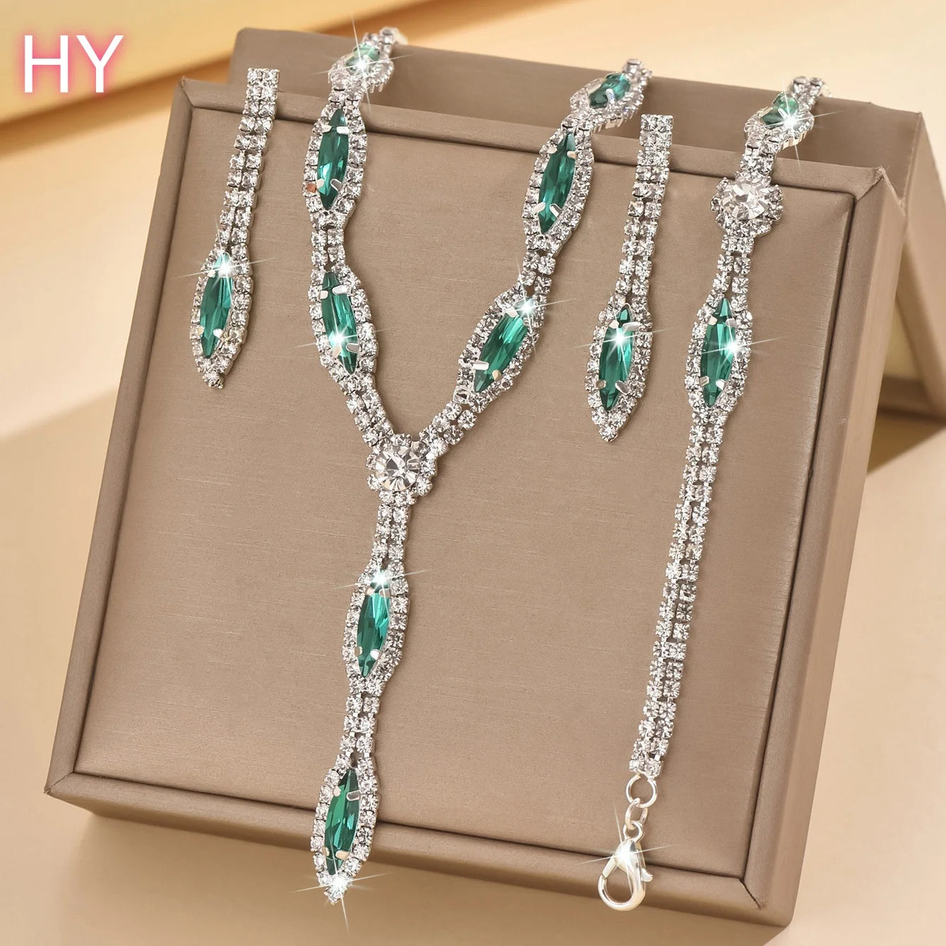 HY  Factory Wholesale Multi-style Multi-color Drop Gemstone Crystal Necklace Jewelry Set Suitable for Wedding Banquet Wearing