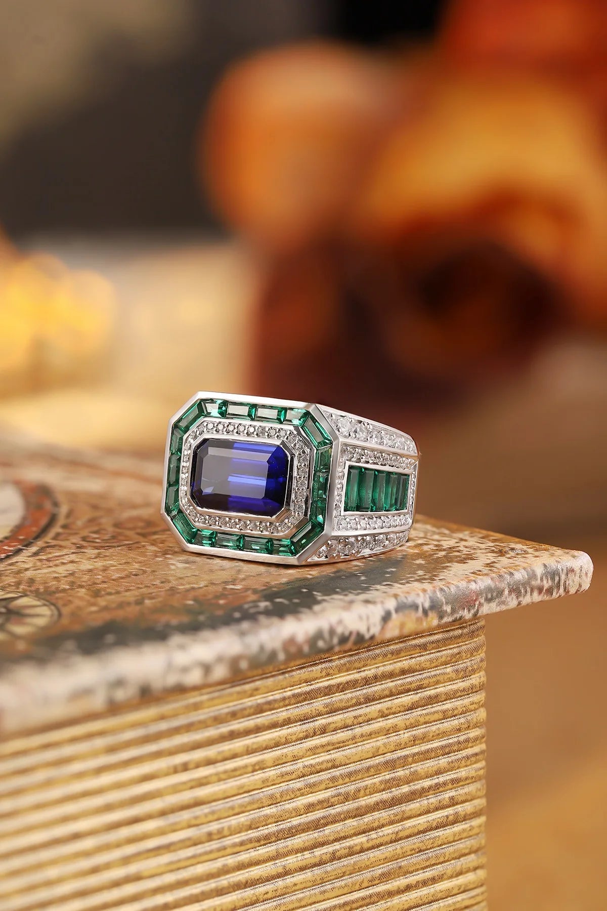 Gemfiori Jewelry Trendy High Quality S925 Silver Cultivated Sapphire Ring Unisex Engagement Ring for Wedding Party or Gift
