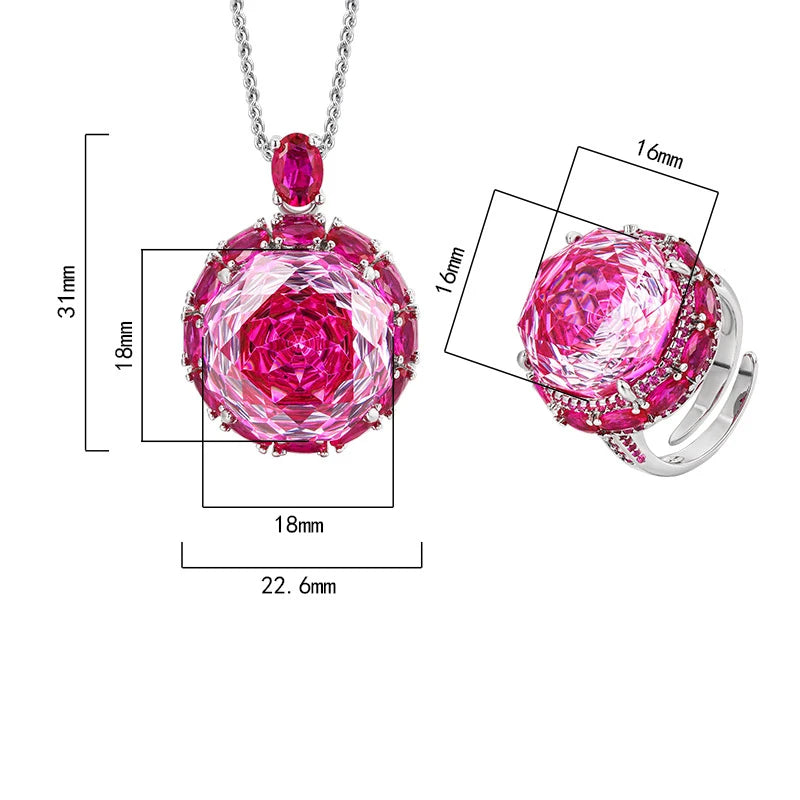 Gemfiori Luxury Women's Jewelry Set Rose Cut Green Crystal Zircon Pendant Necklace Ring Wedding Set