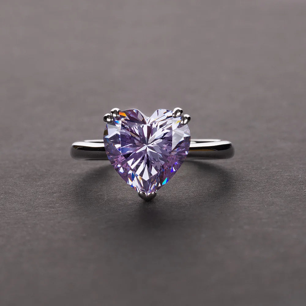 MuShan Jewelry Factory Cross Border Best Selling S925 Silver 4 Carat Heart 10*10 High Carbon Diamond Ring for Women