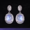 ArtistA Sparkling Star Element Mysterious 925 Sterling Silver Moonstone Stud Earrings Halo Genuine Natural Moonstone Drop Earrings