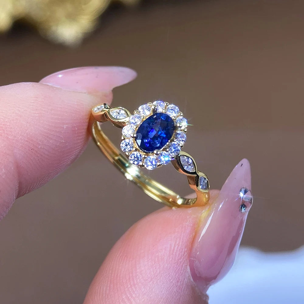 Gioiellieri Genuine Natural Sapphire Ring S925 Sterling Silver Gold Plated Prong Set Minimalist Ladies Daily Wear Party Gift