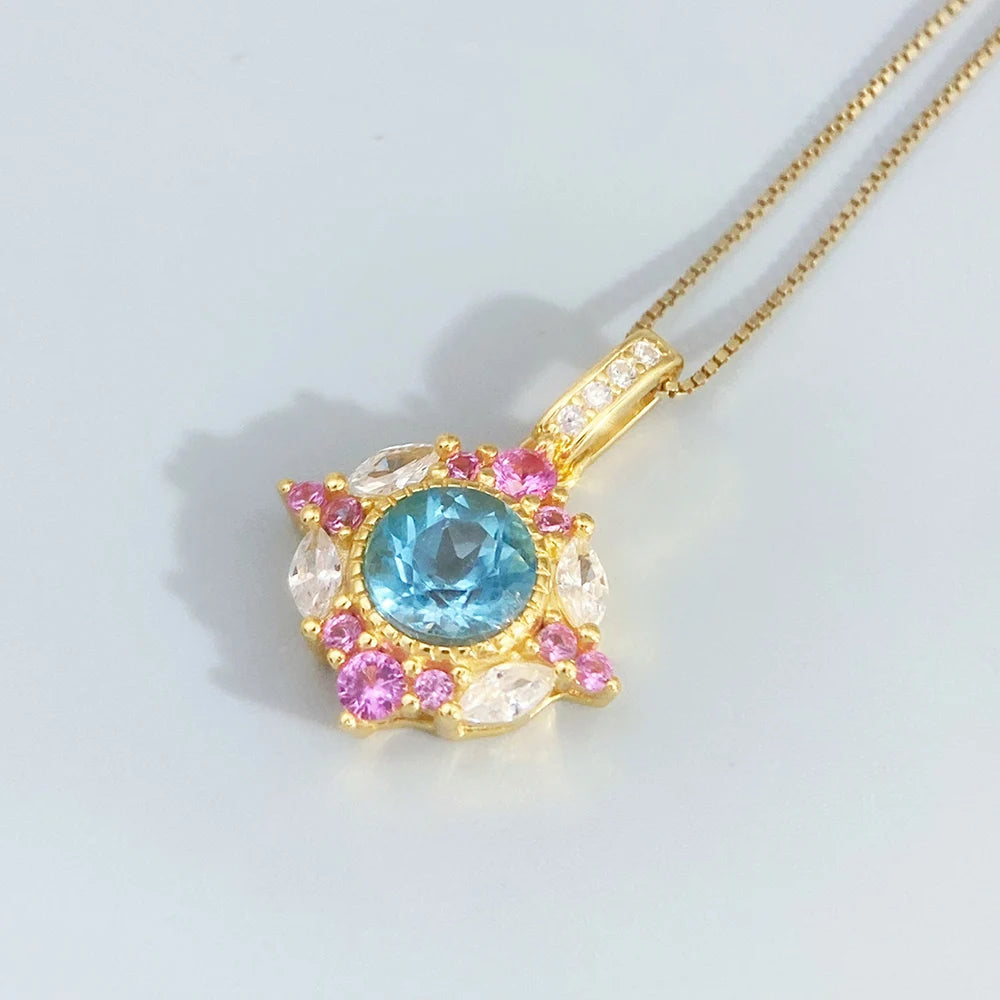 Gioiellieri 925 Sterling Silver Swiss Blue Topaz Pendant with Natural Gemstone for Women Wedding Party Wear High End Fine Jewelry Necklace