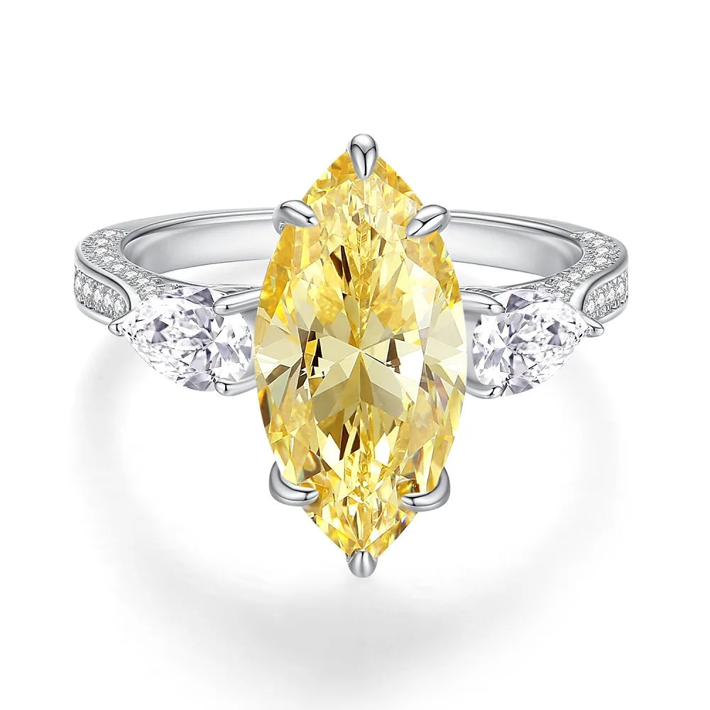 Trendy 925 Sterling Silver 5A 8A Yellow Cubic Zirconia Ring for Women Engagement Promise Bride Rings Customized Jewelry Supplies