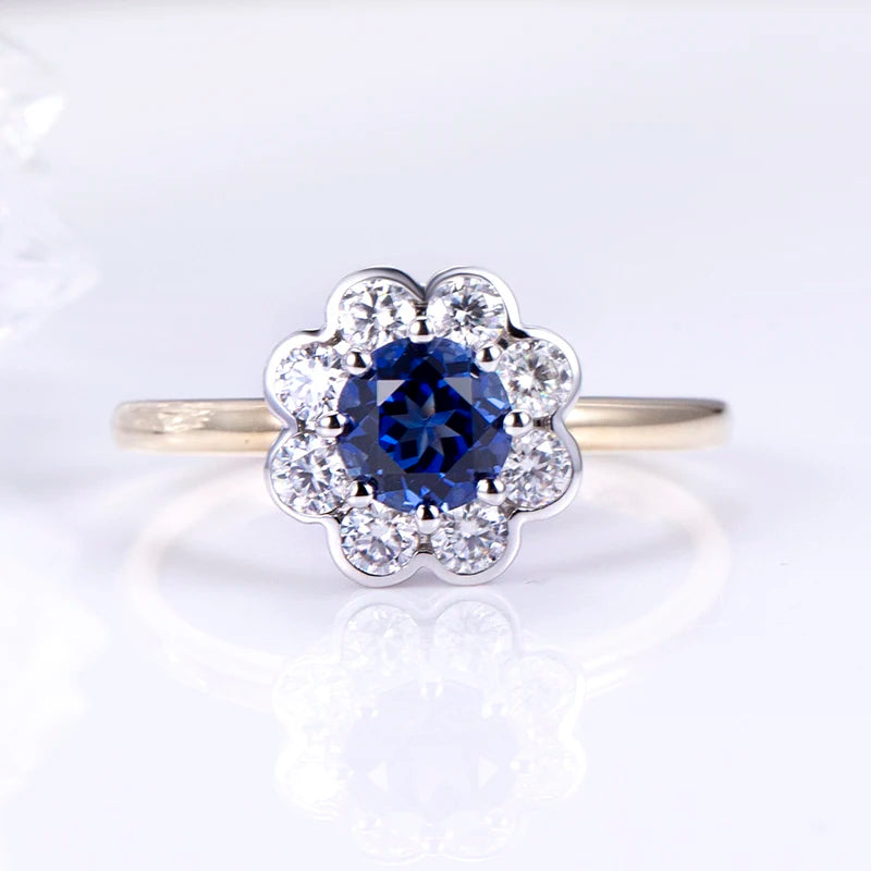 Messi Jewelry Custom Jewelry MSR-1546 9k Yellow Gold Engagement Ring Lab Grown Sapphire Ring