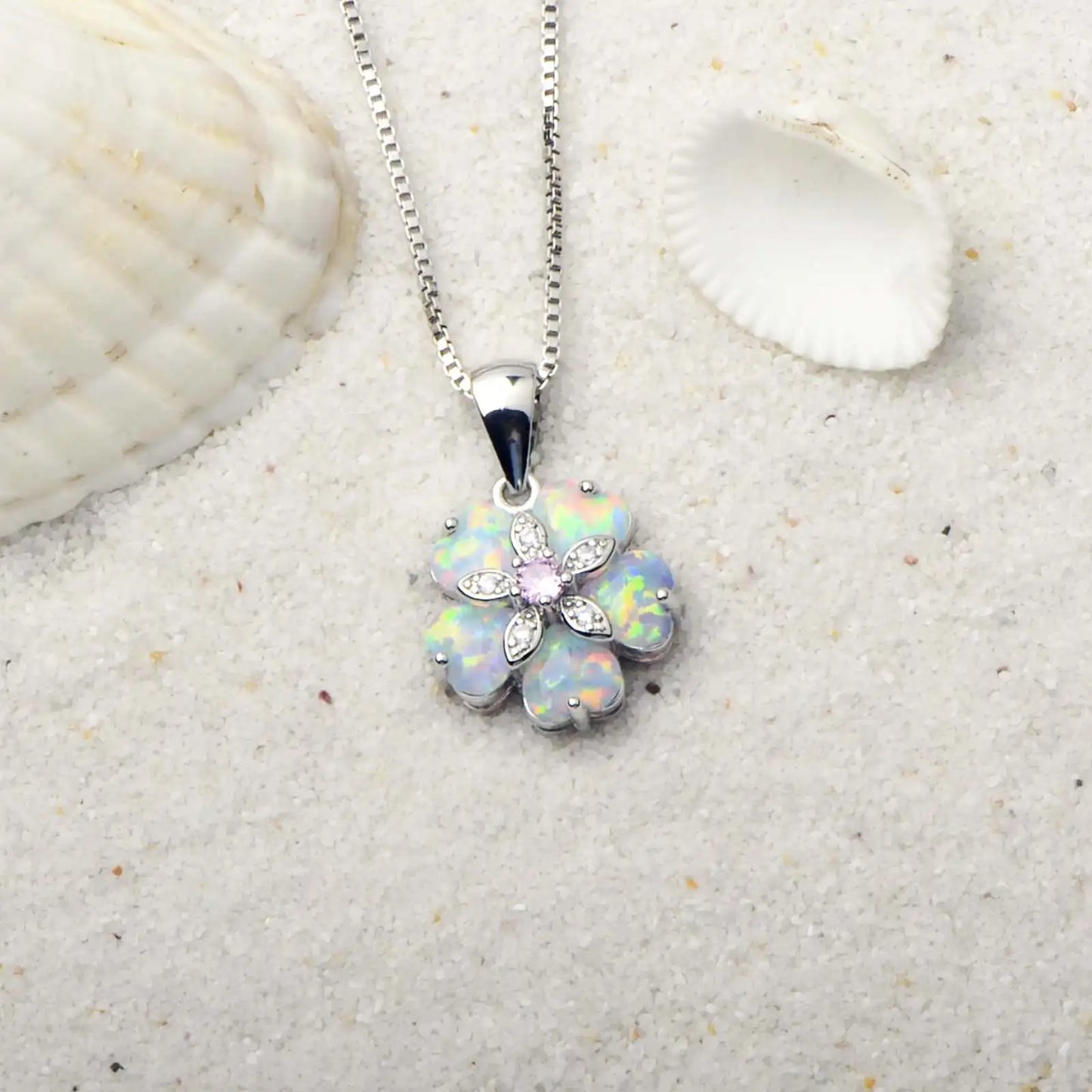 TikTok INS Wind Hawaii Beach Explosion Brass Opal Flower Pendant Necklace Cute Style Children's Wholesale Inlaid Charms