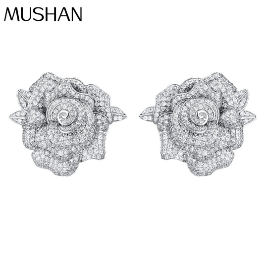MUSHAN Jewelry Factory S925 Sterling Silver Rose Stud Earrings Electroplated Gold High Carbon Diamond Light Luxury Accessories