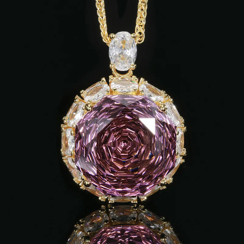 S&S Luxury Ladies' Rose Pendant Ring Shining Zircon O-Chain Rose Red Purple Silver Bridal Party Jewelry Set