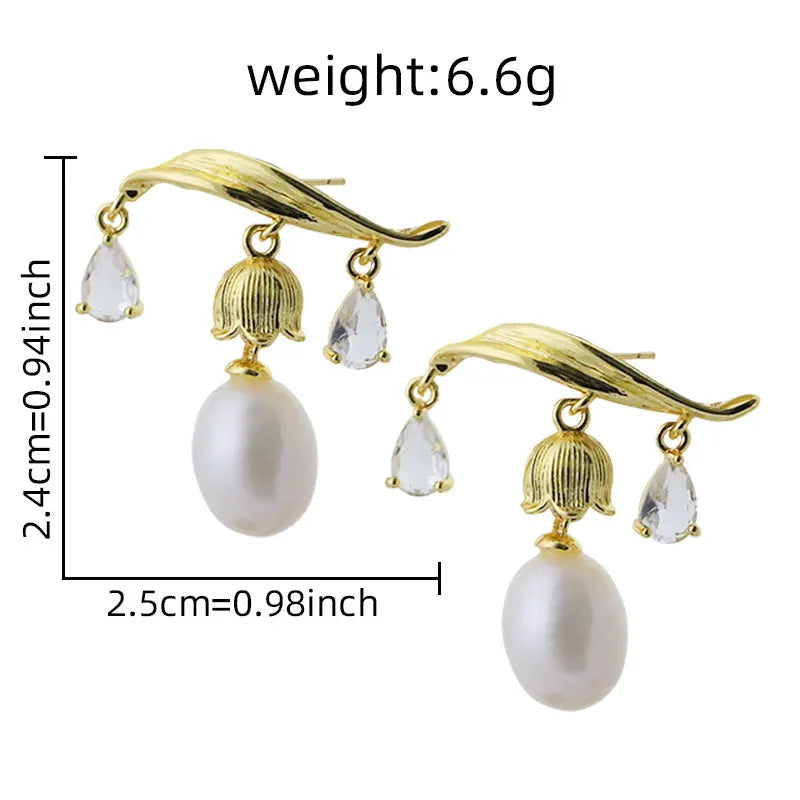 Natural Freshwater Pearl Tassel Lily of the Valley Crystal Earrings Vintage Style Earrings Get Married  Ladies Jererly GE1752