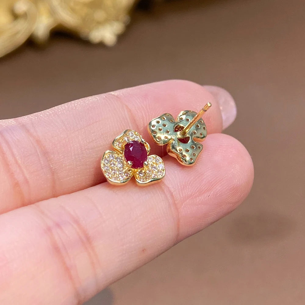 Gioiellieri Dainty Natural Ruby Drop Earrings Gold Plated 925 Silver Luxury Minimalist Claw Setting Yashiman Women's Third Party Appraisal