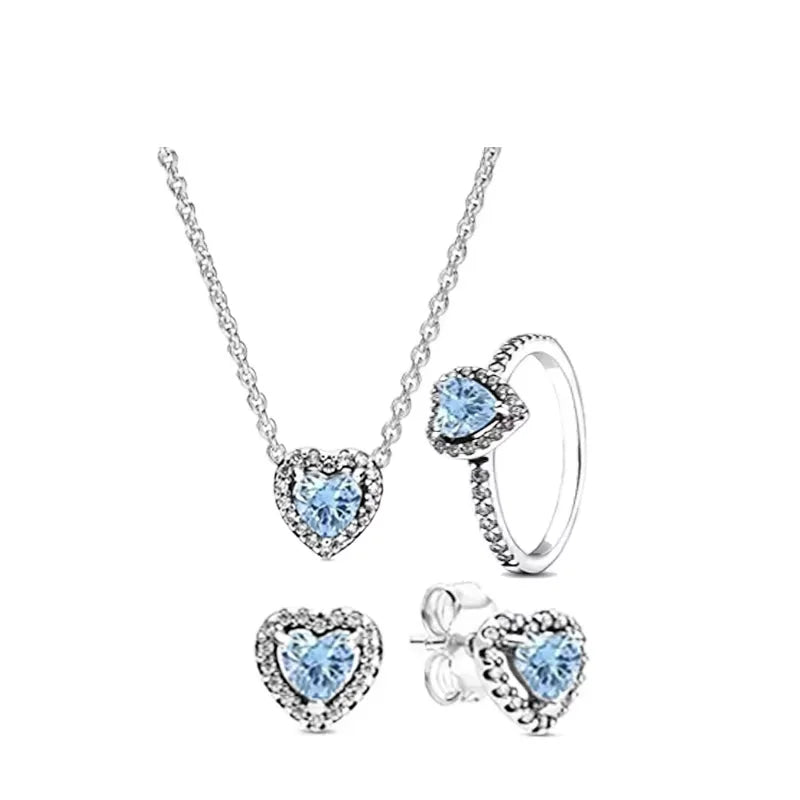 ArtistA High Quality 925 Silver Heart-shaped Multi-color Crystal Luxury Necklace Earrings Rings and Chains Set Fashionable Jewelry Gift