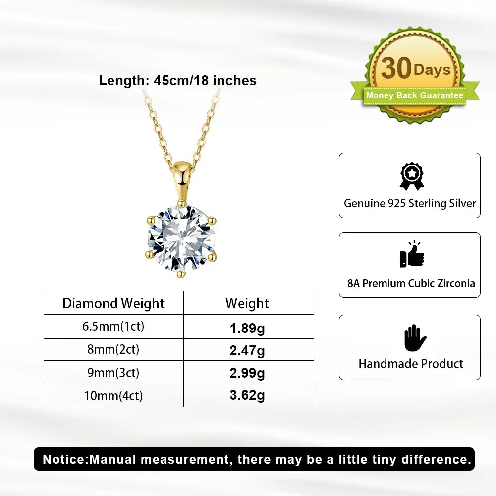 RINNTIN LZE07 SLZN23 LZR36 Classic Six-Claw Setting 8A Shinny Cubic Zirconia Necklace Ring Earring 925 Silver Jewelry Set