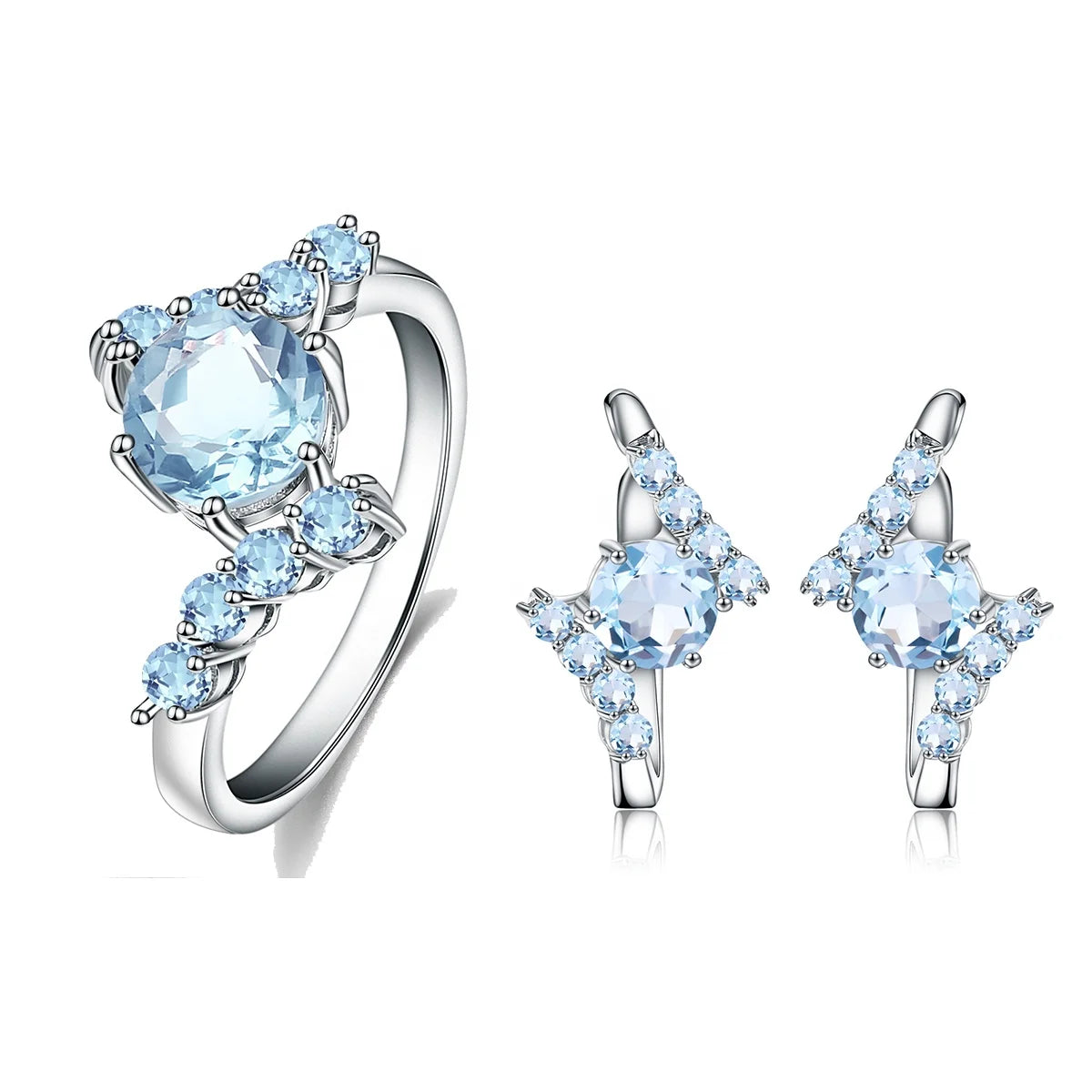 ArtistA Twisted Design Abiding Classic Natural Gemstone Sky Blue Topaz 925 Sterling Silver Earrings Ring Women Fine Jewelry Set