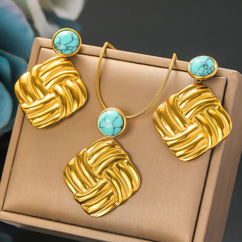 Gold Necklace & Earrings Jewellery Set | Square, Flower & Pearl Designs | Classic Fashion Set