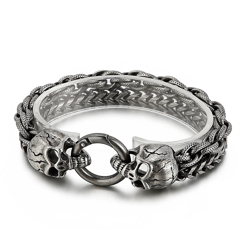 KALEN Punk Double Woven Chain 18K Gold Plating Skeleton Skull Head Men Stainless Steel Jewelry Bracelets