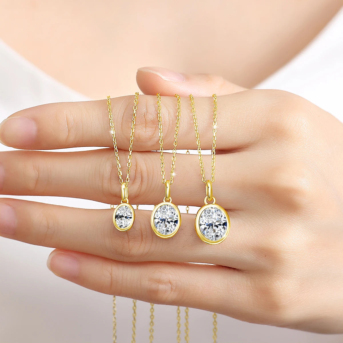 Gioiellieri AU585 14K Gold Pendant Oval 1ct 2ct 3ct Moissanite Diamond Pendant Luxury Jewelry Women Engagement Daily Wear